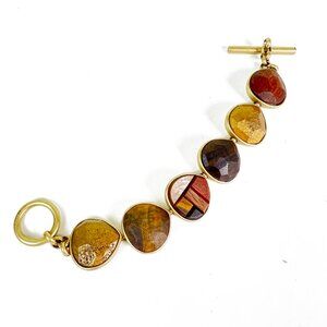 Kenneth Cole Rare Woodlike Stones in Goldtone Charm Bracelet with Toggle Closure